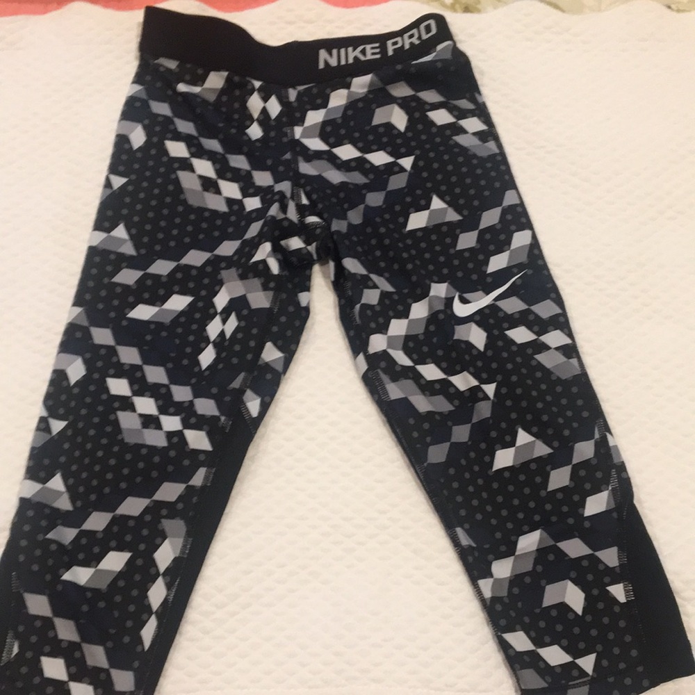 Nike Pro girls athletic leggings geometric print pants kids size M